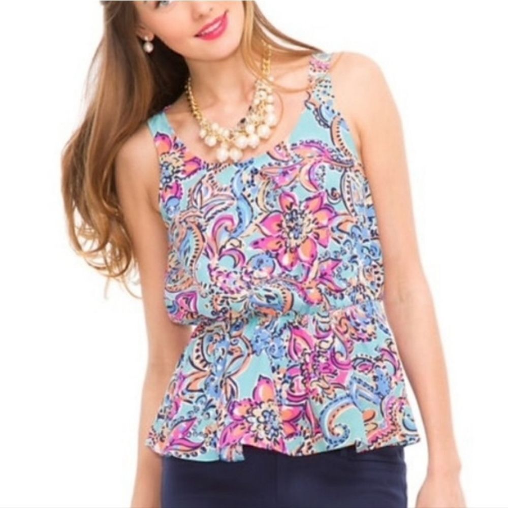Lilly Pulitzer Dune Top In Bait and Switch Silk Sleeveless Top Size XS NWT‎